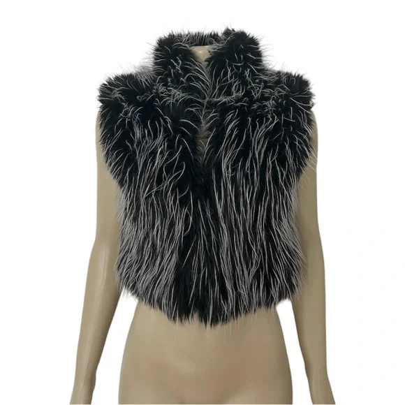 bebe Black and Gray Faux Fur Vest - Picture 1 of 4